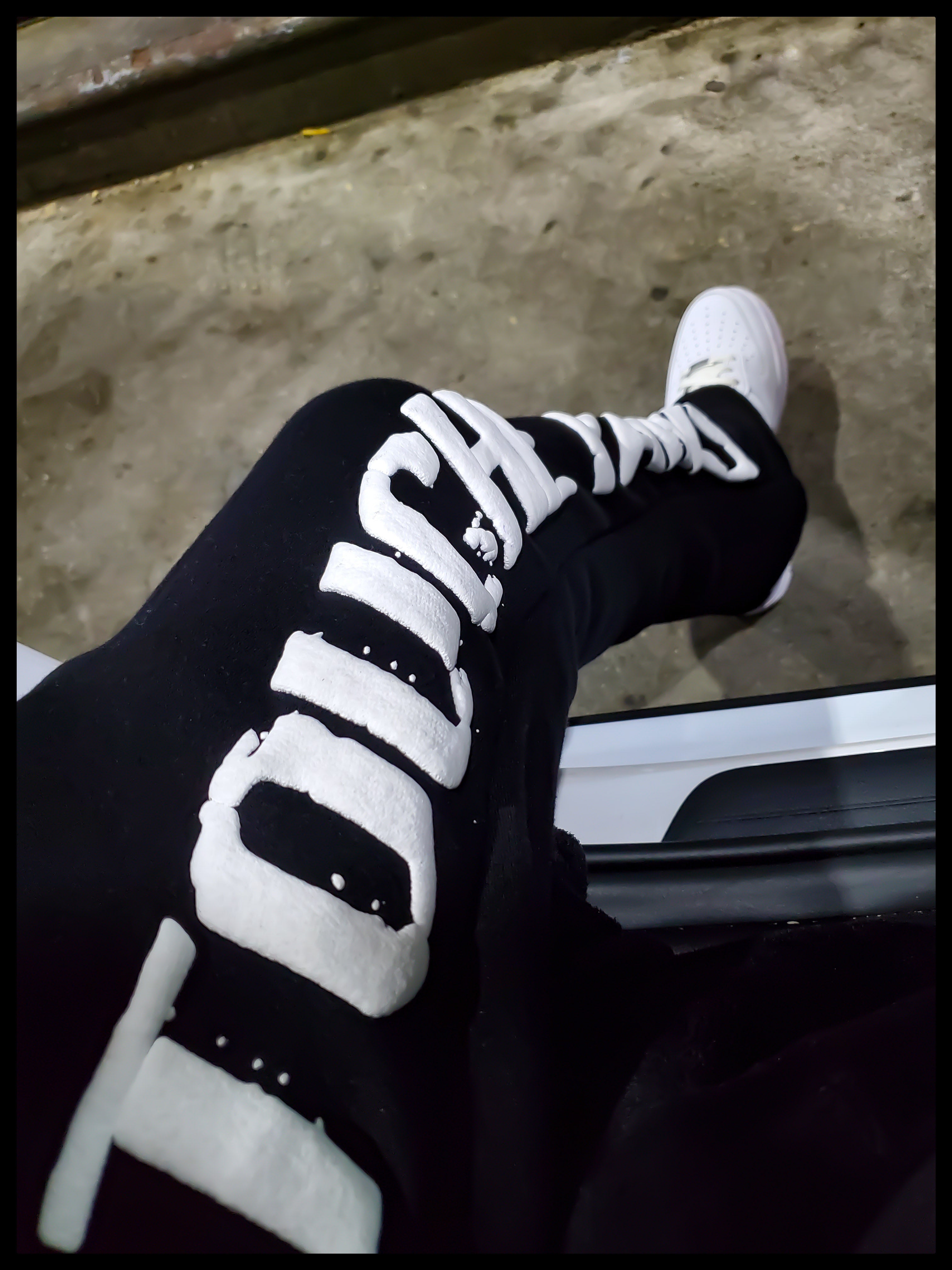 Black Stacked Puff Print Flare Joggers