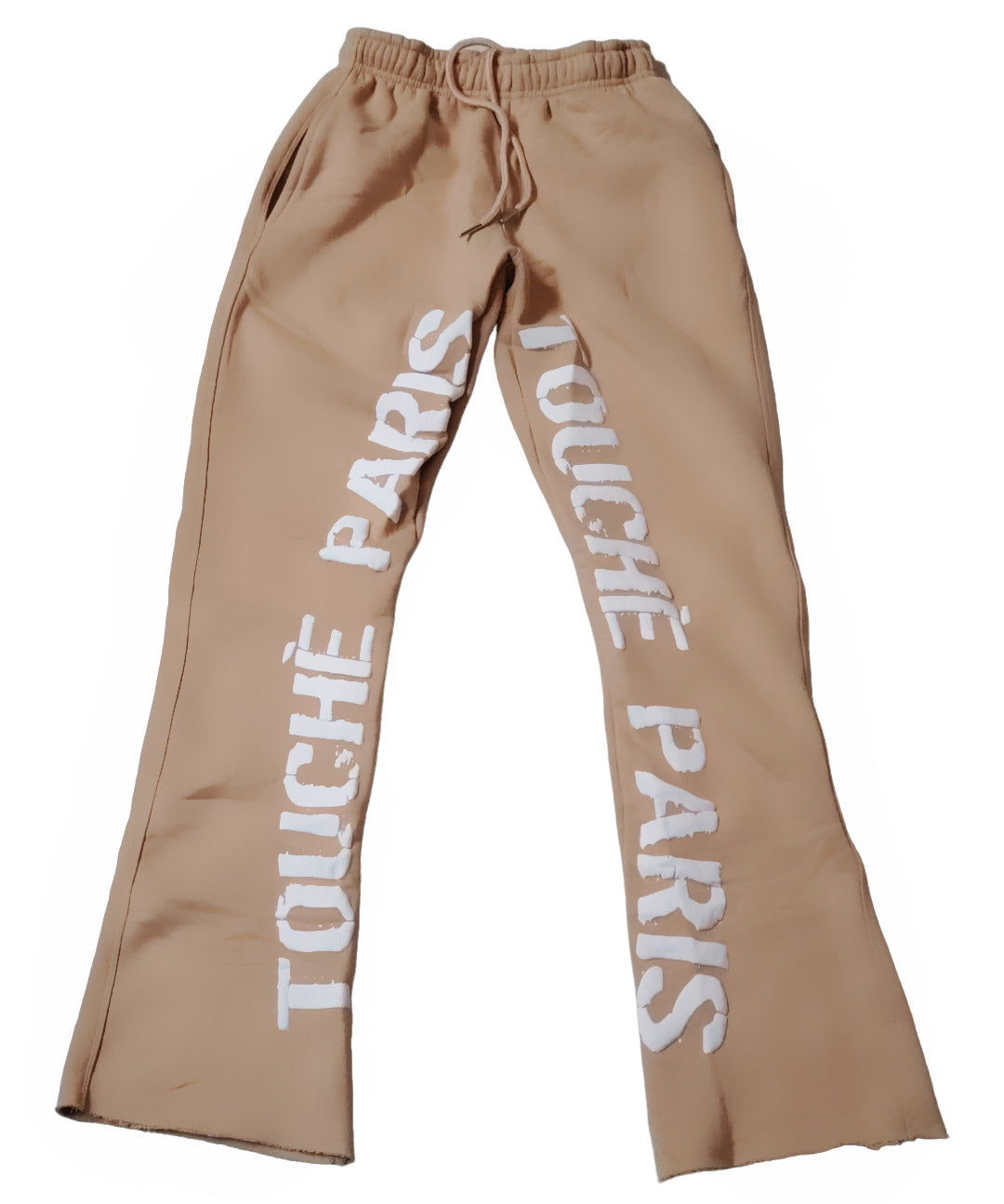 Tan Stacked Puff Print Flare Joggers