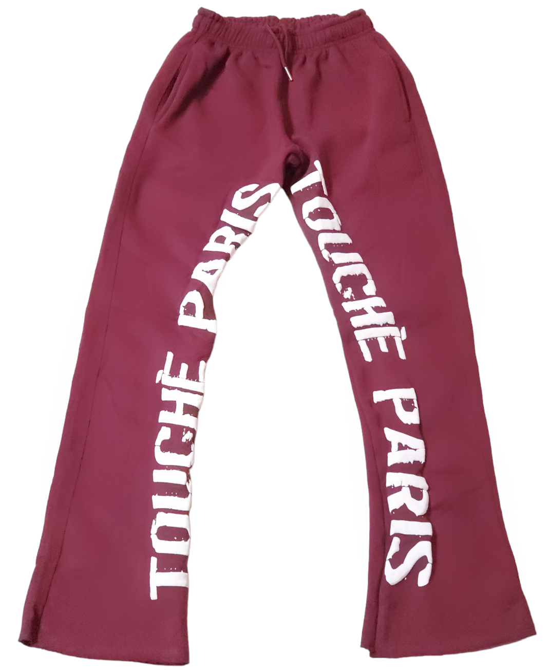 Burgundy Stacked Puff Print Flare Joggers