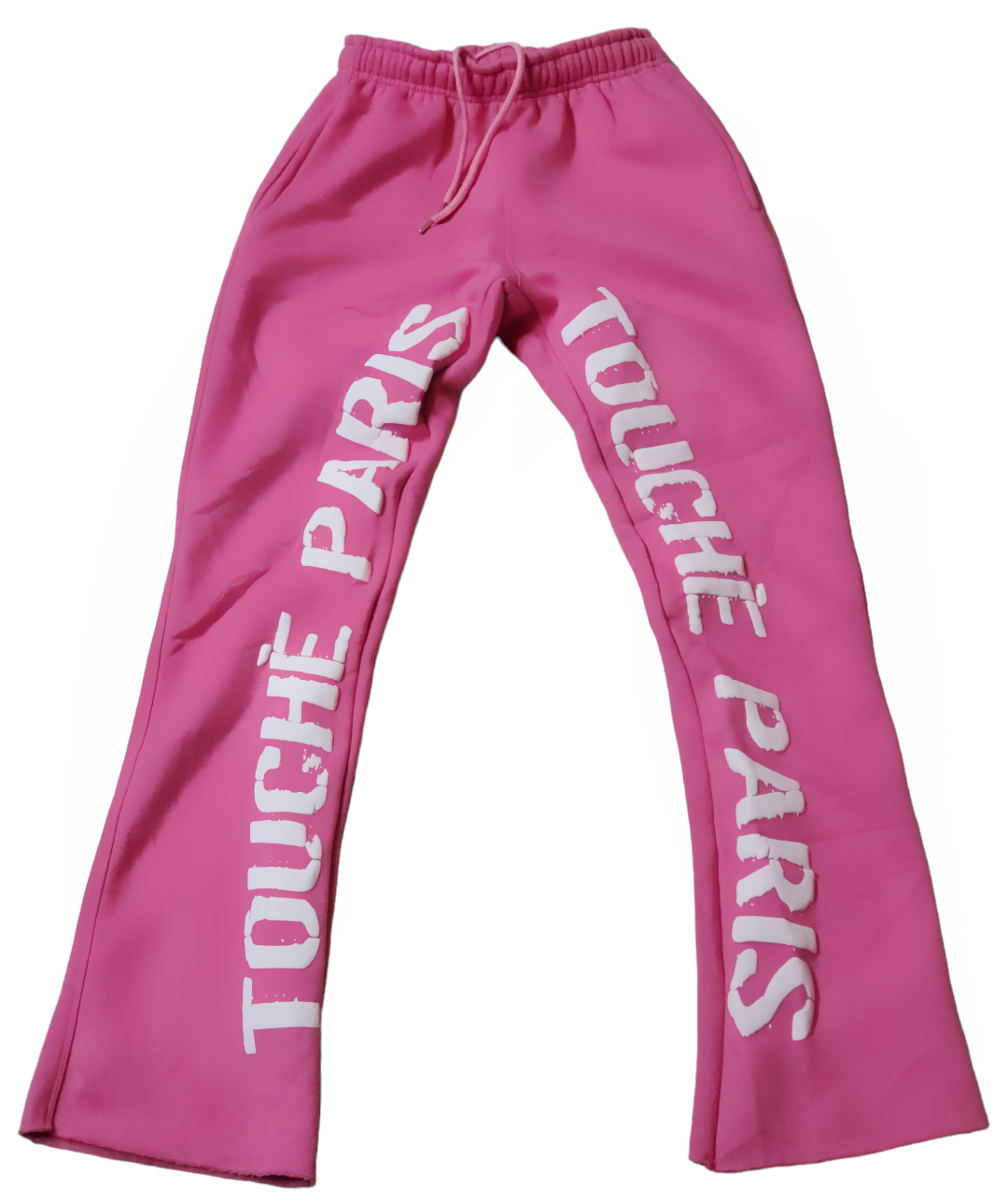 Pink Stacked Puff Print Flare Joggers